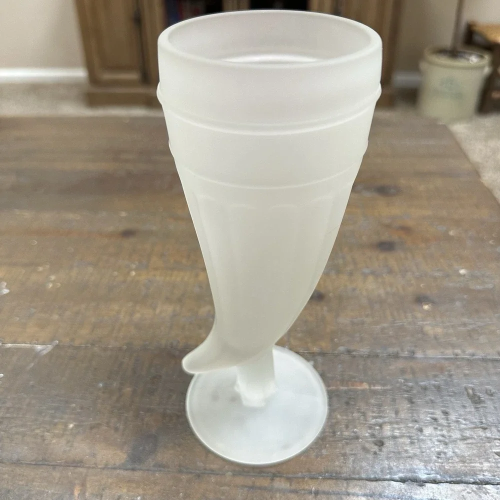 Set of 4 Frosted Glass Viking Horn Goblets Footed‎ Medieval Barware 8